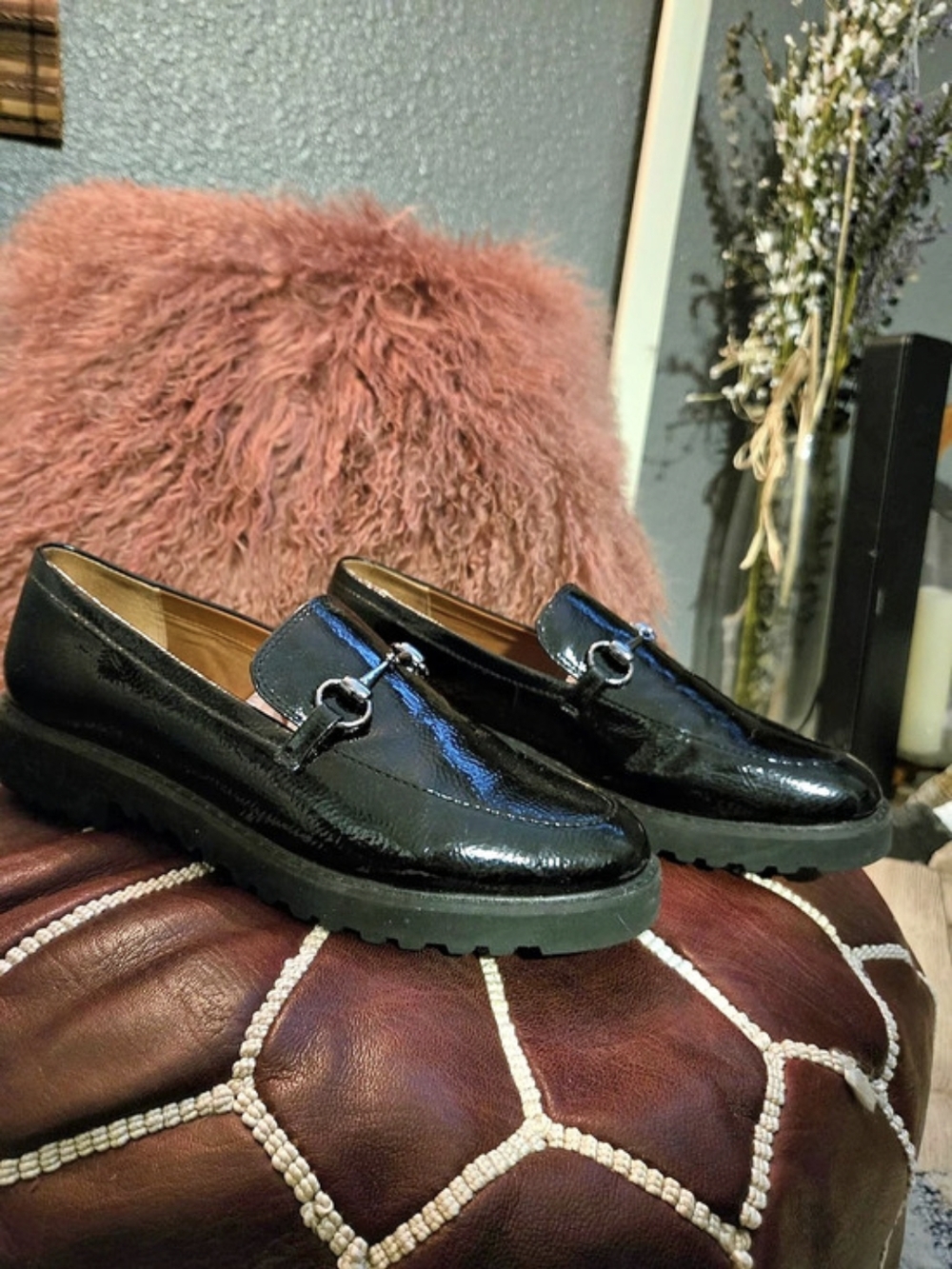 Franco Sarto Patent Loafers in Black US 10M